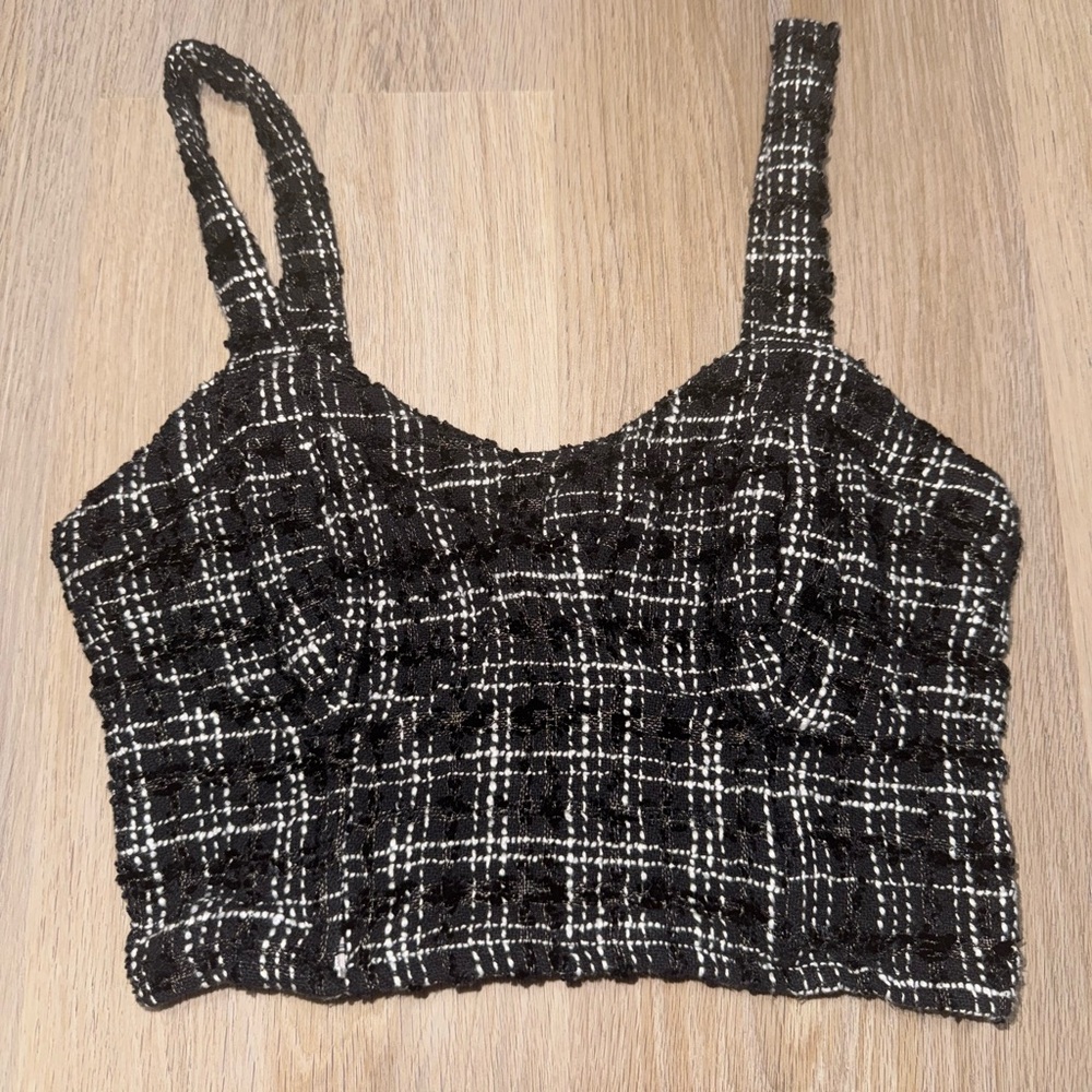 Japna Black & White Tweed Crop Top - Size S